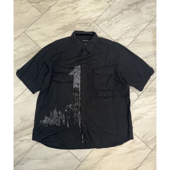 Rocawear Y2K Shirt Mens 2XL Black Embroidered Button Up Short Sleeve W/ Pockets - Picture 1 of 12